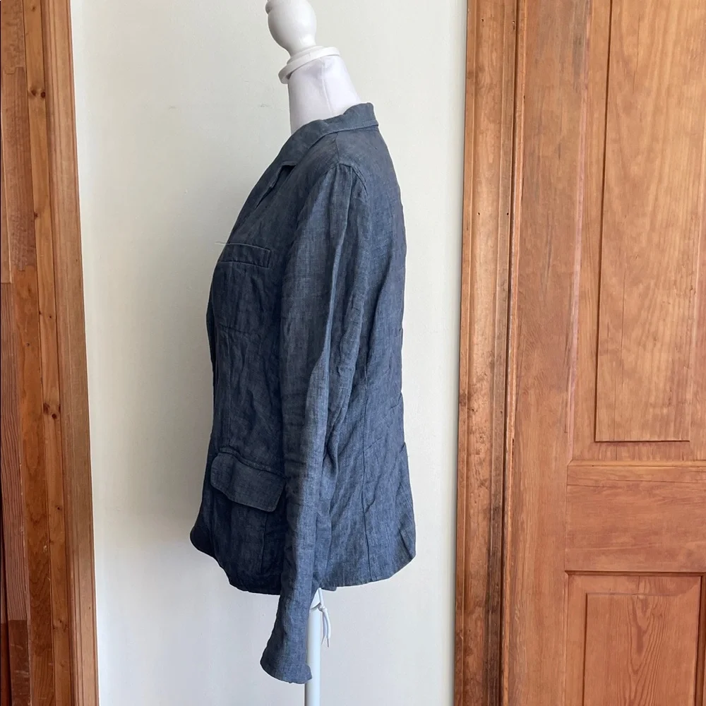 TALBOTS Women's Blue Chambray Linen Unlined Blazer 10 - Picture 11 of 16